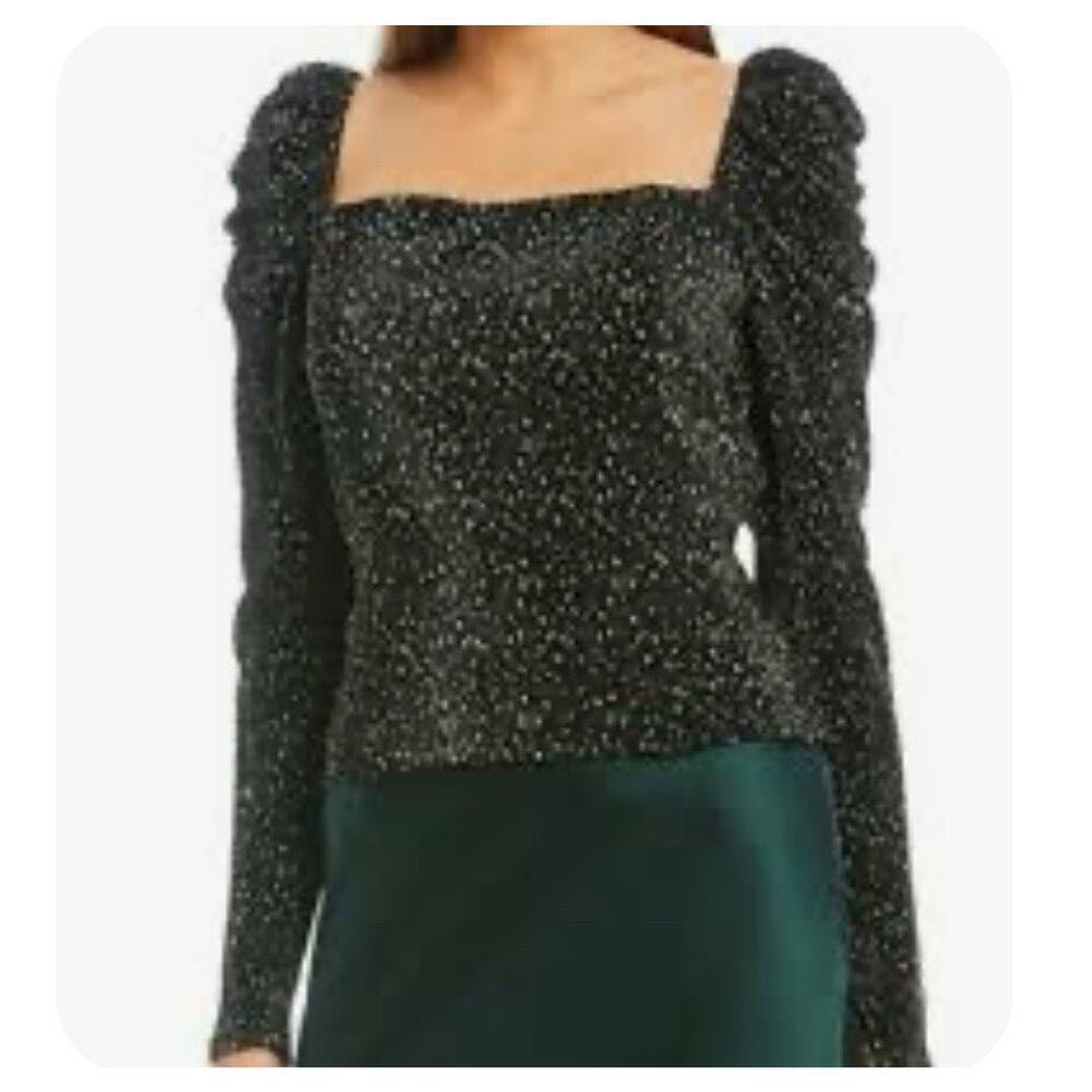 Gianni Bini Black Top, Linda Puff Sleeve Top Size XL Comfy, Stretchy